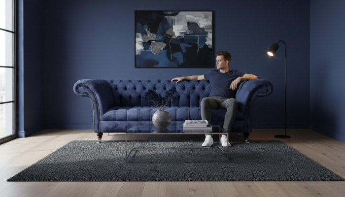 Donkerblauwe Chesterfield-bank zitelementen gestoffeerde banken textiel meubels