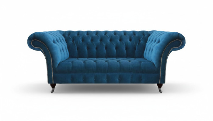 Blauwe Chesterfield Luxe Bank Woonkamer Textielzitting Elegante Driezitsbank
