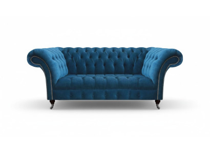 Blauwe Chesterfield Luxe Bank Woonkamer Textielzitting Elegante Driezitsbank