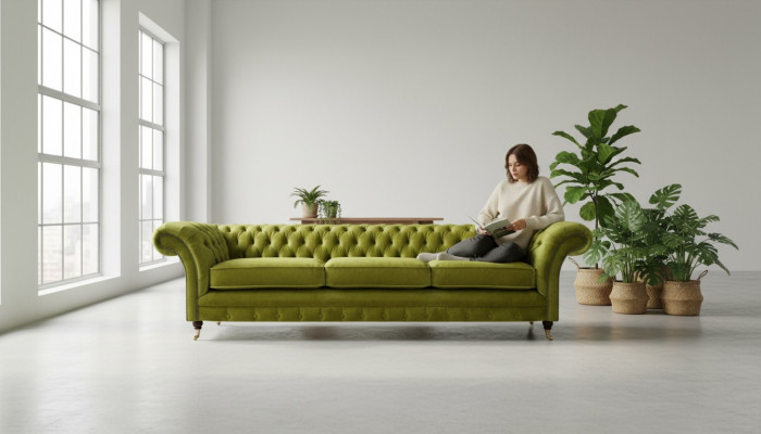 Chesterfield olijfgroene gestoffeerde bank met slaapfunctie sofa woonkamer meubels