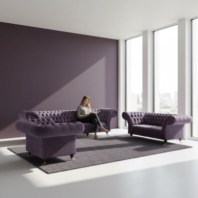 Chesterfield Lila Zitmeubel Moderne 4-zits Designer Tweezits Fauteuil.