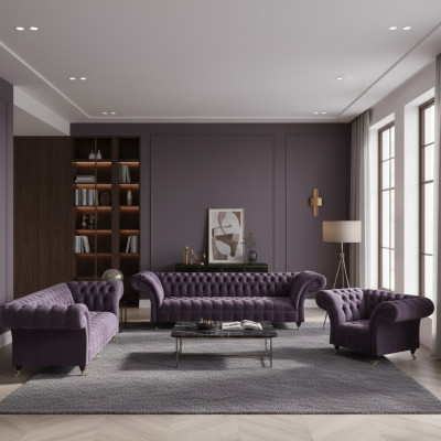 Chesterfield Lila Zitmeubel Moderne 4-zits Designer Tweezits Fauteuil.