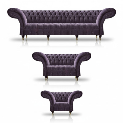 Chesterfield Lila Zitmeubel Moderne 4-zits Designer Tweezits Fauteuil.