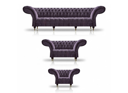 Chesterfield Lila Zitmeubel Moderne 4-zits Designer Tweezits Fauteuil.