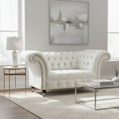 Chesterfield woonkamer bank designer witte tweezitsbank zitmeubel