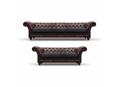 Chesterfield bruin-grijze woonkamer bankstel moderne sofa's 2-delig
