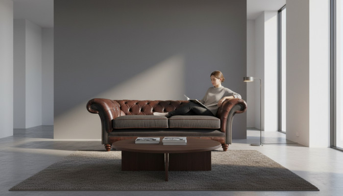 Bruin-grijze Chesterfield luxe tweezitsbank woonkamer gestoffeerde banken