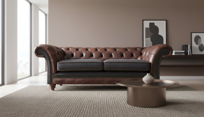 Bruin-grijze Chesterfield luxe tweezitsbank woonkamer gestoffeerde banken