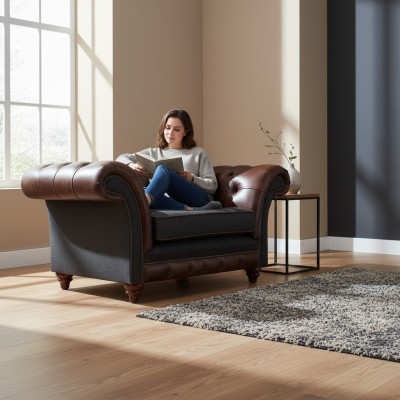 Chesterfield bruin-grijze fauteuil woonkamer eenzitter moderne elegante meubels