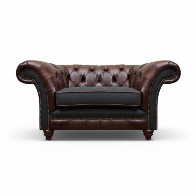 Chesterfield bruin-grijze fauteuil woonkamer eenzitter moderne elegante meubels