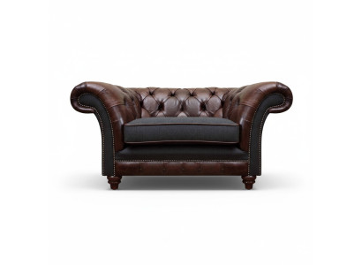 Chesterfield bruin-grijze fauteuil woonkamer eenzitter moderne elegante meubels