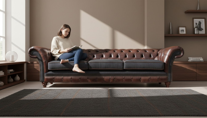 Braun-grijze Chesterfield driezits woonkamer bankstellen luxe bank