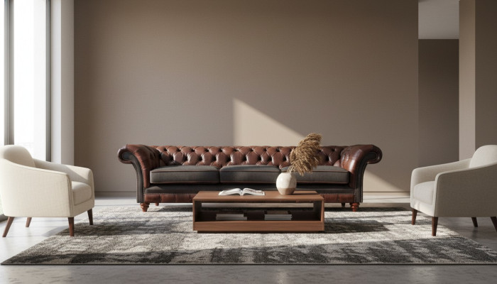 Braun-grijze Chesterfield driezits woonkamer bankstellen luxe bank