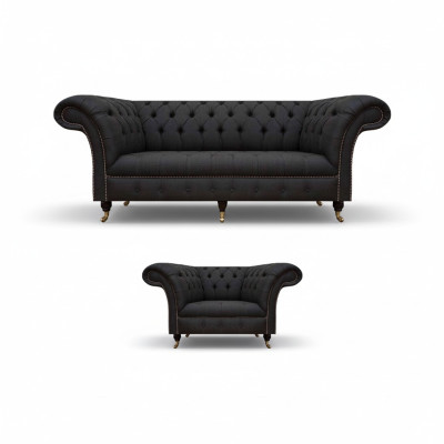 Chesterfield Zwart Stoffen Set Designer 3-Zits Bankstel 2-delig