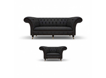 Chesterfield Zwart Stoffen Set Designer 3-Zits Bankstel 2-delig