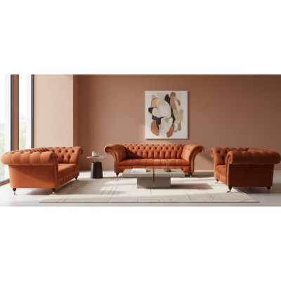Bruine Chesterfield meubelset woonkamerset designer banken 3-delige set.