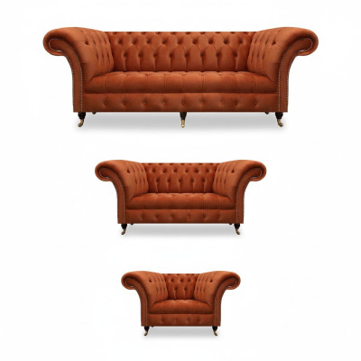 Bruine Chesterfield meubelset woonkamerset designer banken 3-delige set.