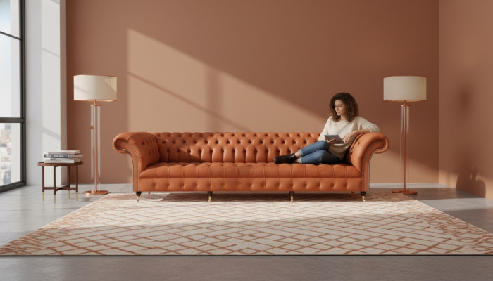 Chesterfield bruine bank designer zitbanken woonkamer gestoffeerde meubels