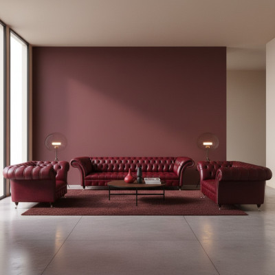 Donkerrood Chesterfield leren bankstel designer leren sofa's zitbanken