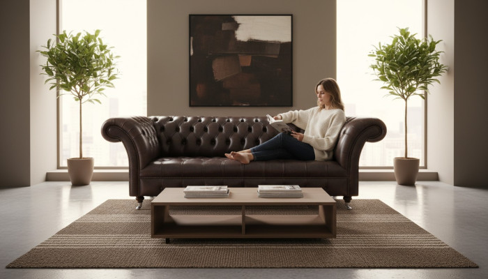 Chesterfield Leren Meubels Luxueuze Driezitsbank Woonkamer Elegante Banken