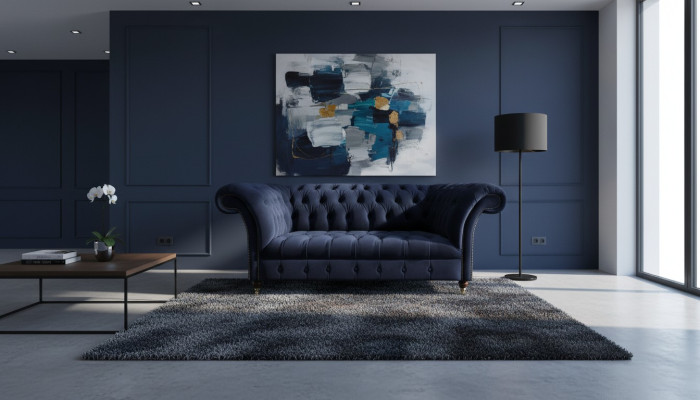 Donkerblauwe gestoffeerde Chesterfield-bank woonkamer textielsofa moderne meubels