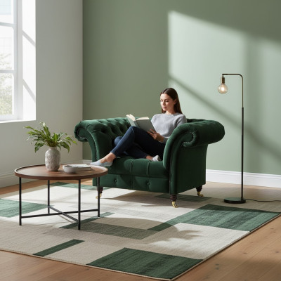 Chesterfield Groene Fauteuil Textielfauteuil Stoffenzitter Woonkamer Meubilair
