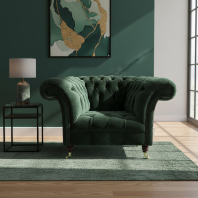 Chesterfield Groene Fauteuil Textielfauteuil Stoffenzitter Woonkamer Meubilair