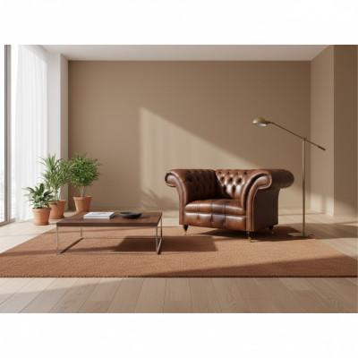 Chesterfield bruine lederen fauteuil woonkamer kunstlederen eenzitter meubel.