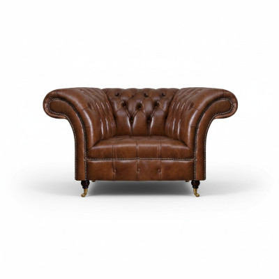 Chesterfield bruine lederen fauteuil woonkamer kunstlederen eenzitter meubel.