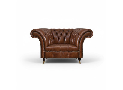 Chesterfield bruine lederen fauteuil woonkamer kunstlederen eenzitter meubel.