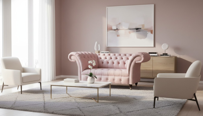 Chesterfield Rosa Tweezitsbank Woonkamer Luxe Gestoffeerde Meubels Bank