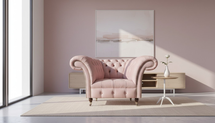 Chesterfield Rosa Fauteuil Woonkamer Designer Stoffenfauteuil 1-zitter