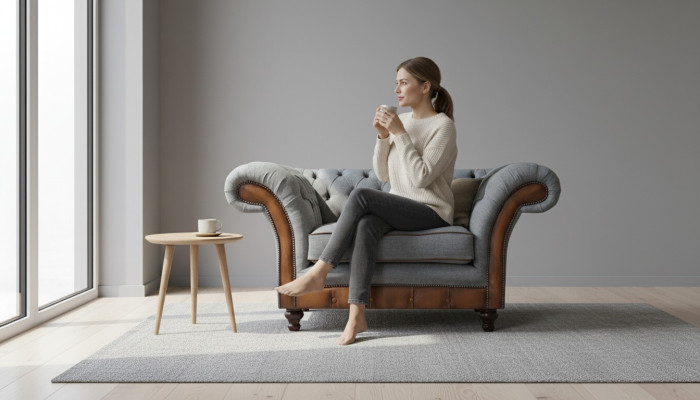 Chesterfield lichtgrijze fauteuil designer stoffen stoel textiel meubelen