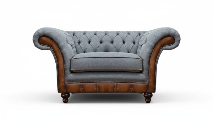 Chesterfield lichtgrijze fauteuil designer stoffen stoel textiel meubelen
