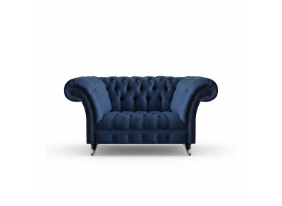 Elegante Chesterfield tweezits blauwe stoffen bank woonkamer sofas