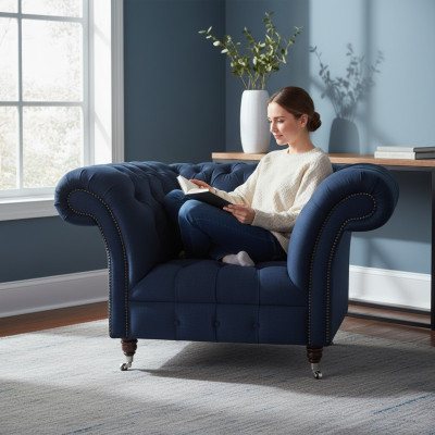 Blauwe Chesterfield fauteuil woonkamer 1-zits Luxe zitmeubilair