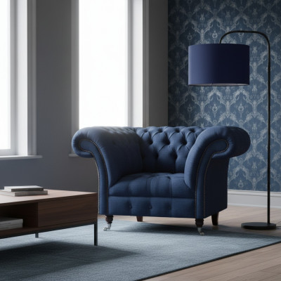 Blauwe Chesterfield fauteuil woonkamer 1-zits Luxe zitmeubilair