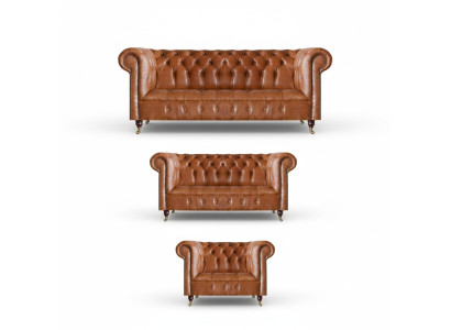 Bruine Chesterfield Leren Sofa's Designer Woonkamer Banken Meubelset 3-delig