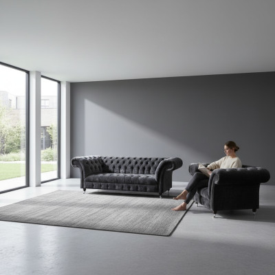 Chesterfield gestoffeerde meubels woonkamer textiel driezitter stijlvolle fauteuil 2 delig