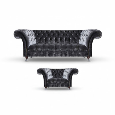 Chesterfield gestoffeerde meubels woonkamer textiel driezitter stijlvolle fauteuil 2 delig