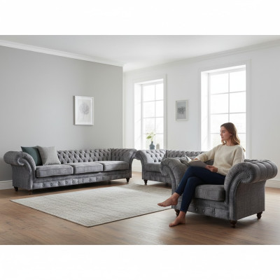 Chesterfield grijze textielgarnituur woonkamersofa's designerbanken