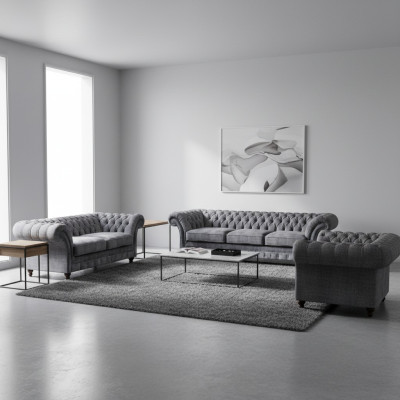 Chesterfield grijze textielgarnituur woonkamersofa's designerbanken