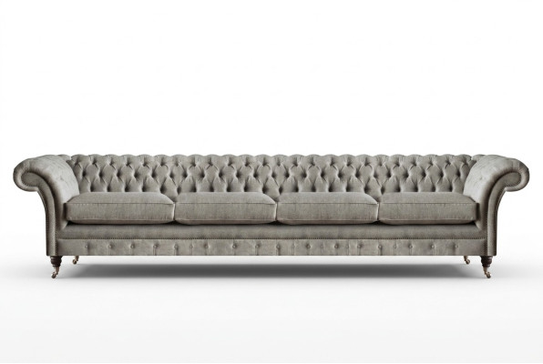 Lichtgrijze Chesterfield gestoffeerde sofa Designer 4-zitstextiel meubels.