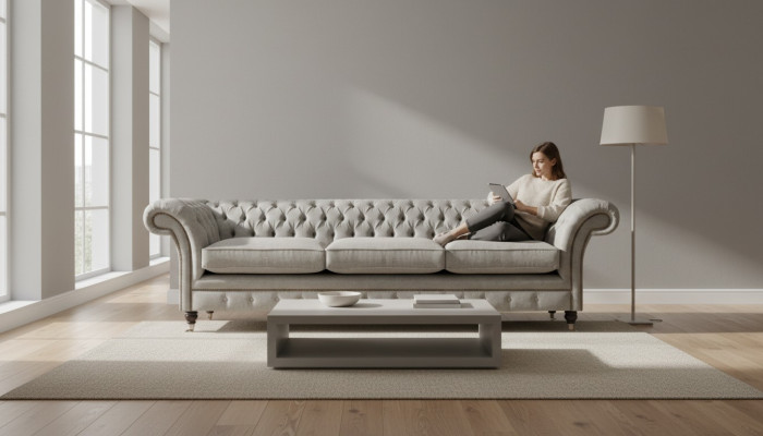 Chesterfield grijze driezits woonkamer gestoffeerde sofa's designer banken
