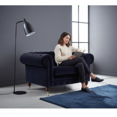 Donkerblauwe Chesterfield fauteuil woonkamer designer eenzitter zitmeubel