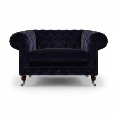 Donkerblauwe Chesterfield fauteuil woonkamer designer eenzitter zitmeubel