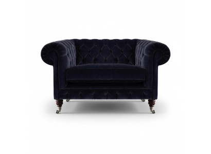 Donkerblauwe Chesterfield fauteuil woonkamer designer eenzitter zitmeubel