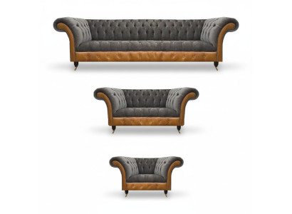 Grijs-Bruine Chesterfield Zithoek Bekledingsbanken Textiel Banken 3-delig