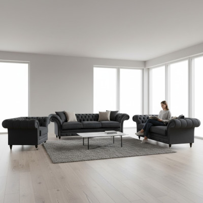 Elegante grijze Chesterfield woonkamerbanken designer sofa's 3-delige set