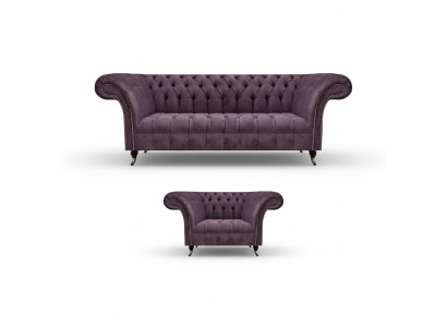 Chesterfield Lila Woonkamer Bankstel Elegante 3-Zits Textiel Fauteuil